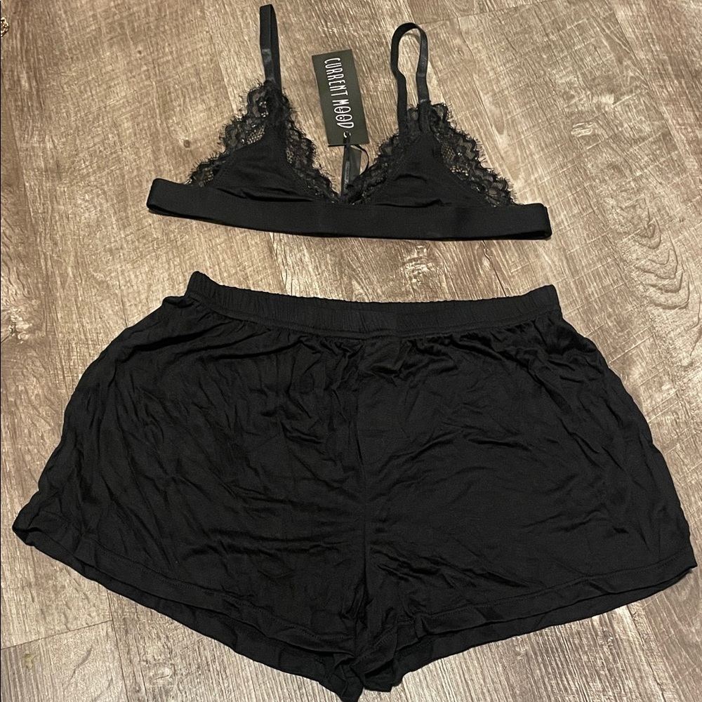 Dolls Kill Black Lace Bralette and Shorts